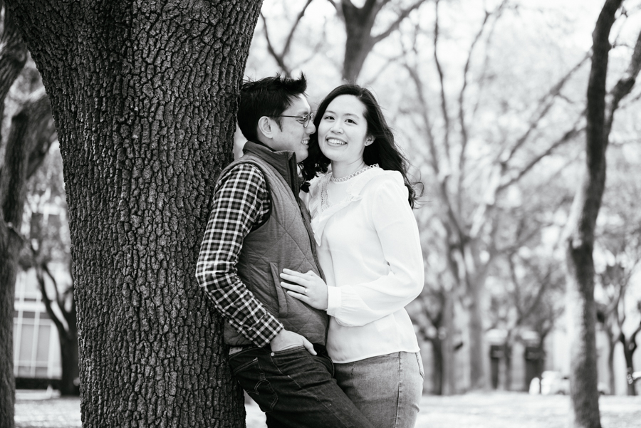 the waterwall park houston and rice university engagement photography