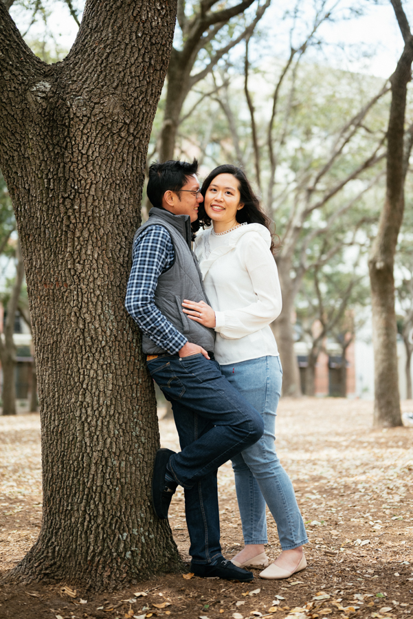 the waterwall park houston and rice university engagement photography